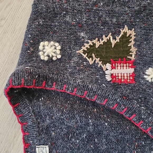 Vintage 90s OHI Angora Blend Christmas Snowman Applique Cardigan Sweater, Med - Picture 8 of 15